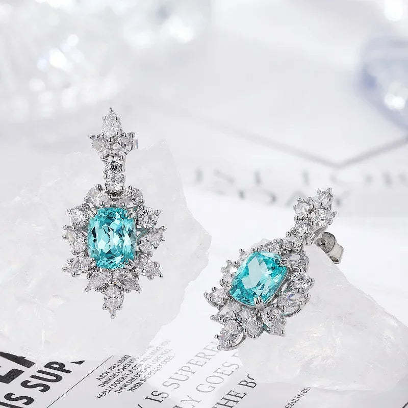 Blue & White Dazzling Oval Cut Moissanite Diamond Luxury 18k White Gold Plated Drop Earrings | Mix Mix Style