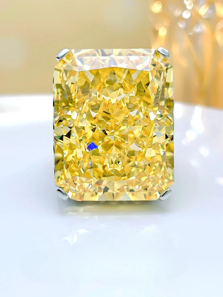 Deep Blue/Yellow Luxury Radiant Cut Moissanite Diamond 30ct 18k White Gold Plated Ring Fine Engagement Ring | Mix Mix Style-Mix MIx Style
