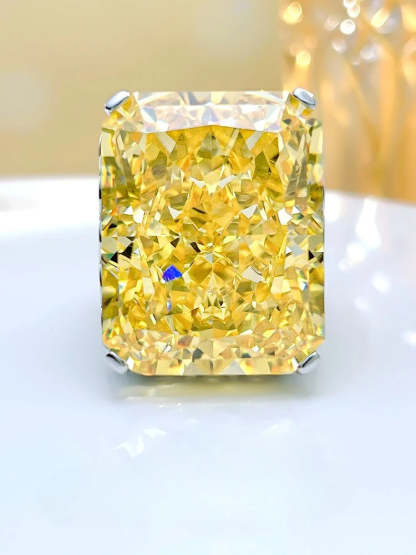 Deep Blue/Yellow Luxury Radiant Cut Moissanite Diamond 30ct 18k White Gold Plated Ring Fine Engagement Ring | Mix Mix Style-Mix MIx Style