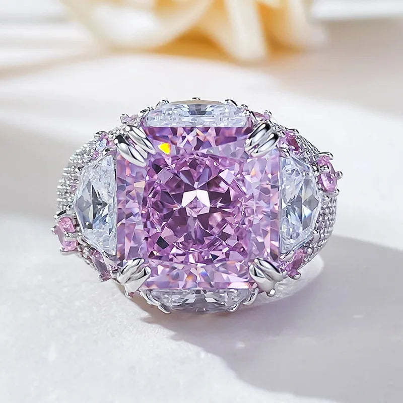 Purple Big Cushion Cut Moissanite Diamond 18k White Gold Plated Engagement Ring-Mix MIx Style