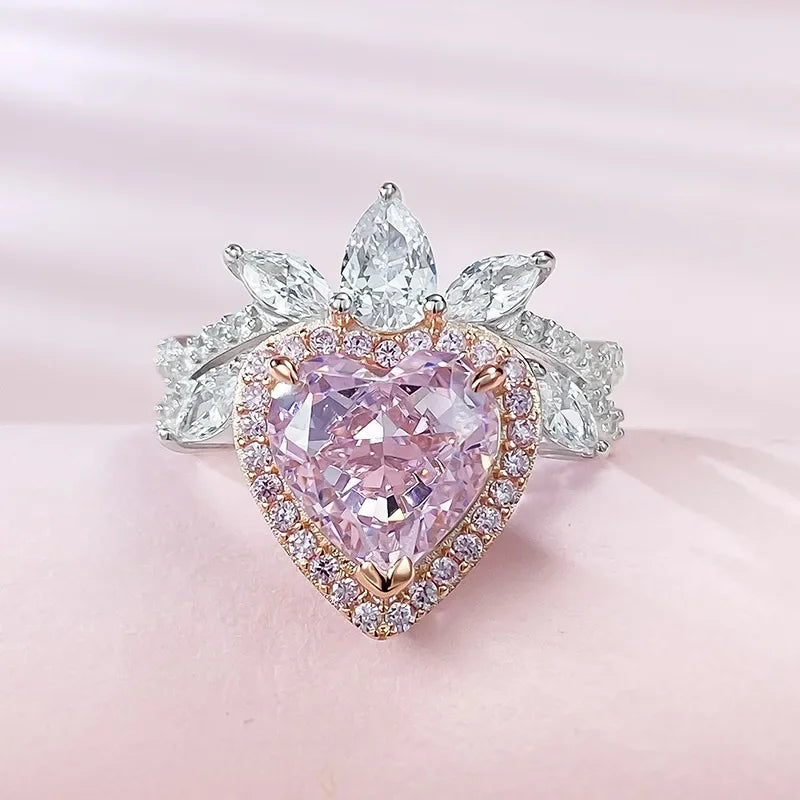 Heart Queen Diamond Ring Romantic Pink Moissanite Diamond Ring Wedding Rings Bridal Engagement Jewelry Mix Mix Style [Hot Seller]-Mix MIx Style