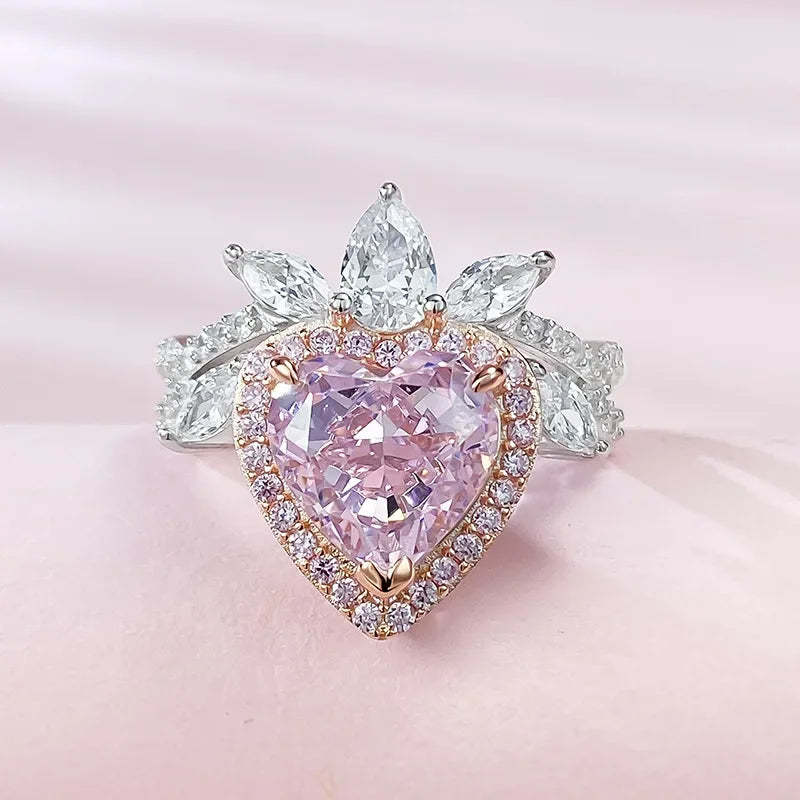 Heart Queen Diamond Ring Romantic Pink Moissanite Diamond Ring Wedding Rings Bridal Engagement Jewelry Mix Mix Style [Hot Seller]-Mix MIx Style