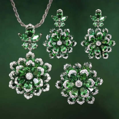 Vintage Flower Moissanite Diamond Sapphire Gemstone Ring/Necklace/Earrings Jewelry Sets | Mix Mix Style [Hot Seller]-Mix MIx Style