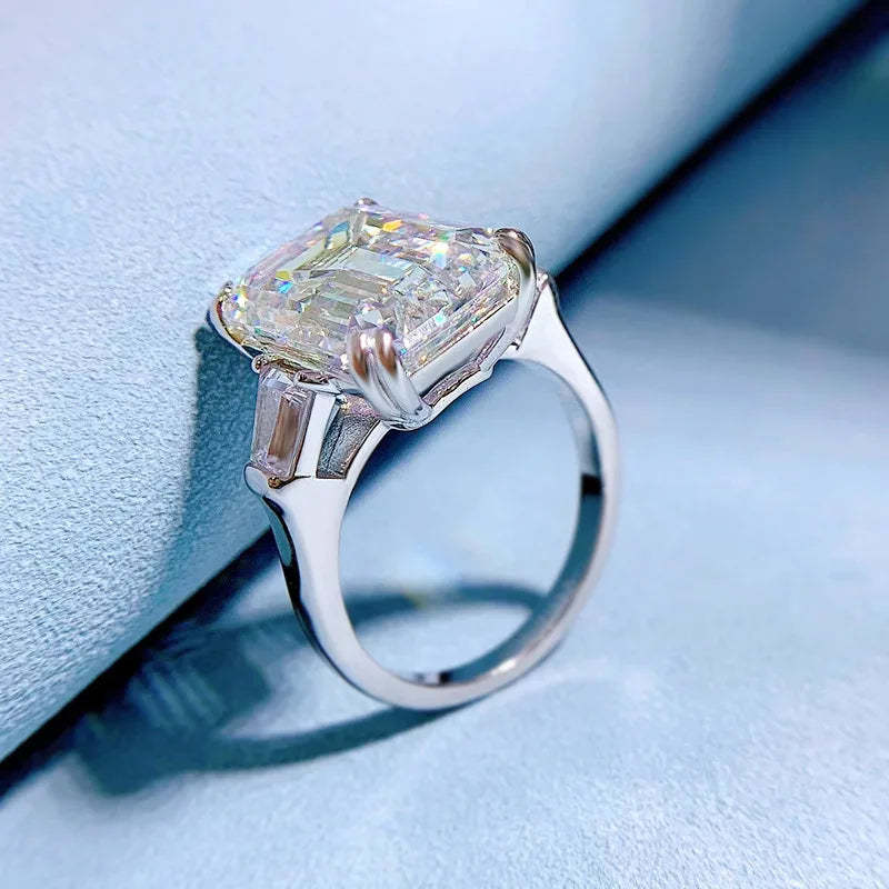 White Emerald Cut Moissanite Diamonds 8ct 18k White Gold Luxury Wedding Engagement Ring | Mix Mix Style-Mix MIx Style