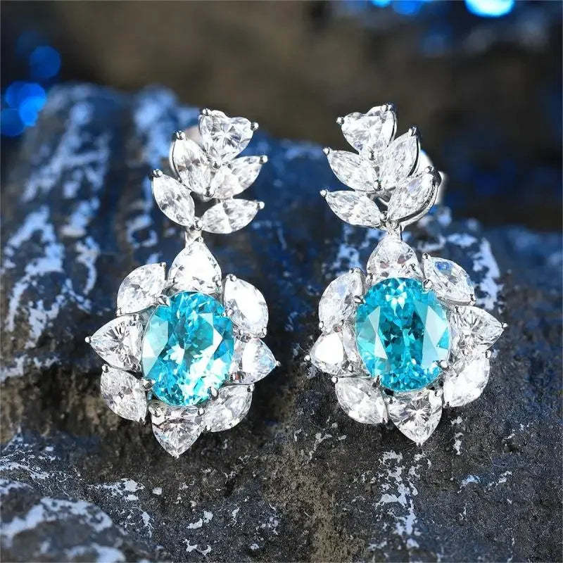 RUIF 2024 New Popular Oval Shape S925 Silver 6.47ct Lab Grown Paraiba Sapphire Earrings Engagement Women-Mix MIx Style