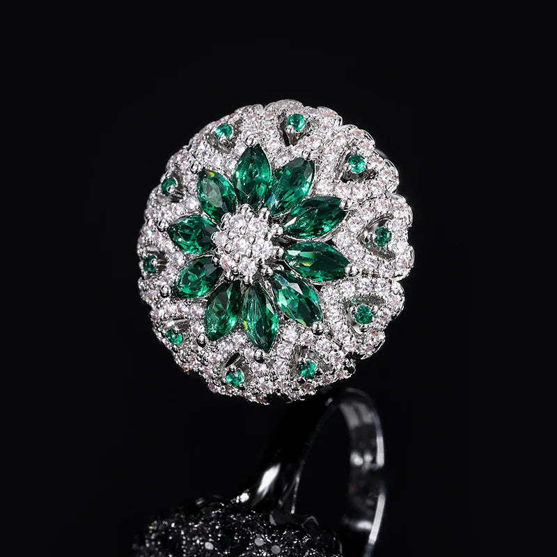 Temperament Round Shape Sparkling Lab Emerald Ruby Rings 925 Silver Elegant Wedding Engagement Bridal Fine Jewelry Gift-Mix MIx Style