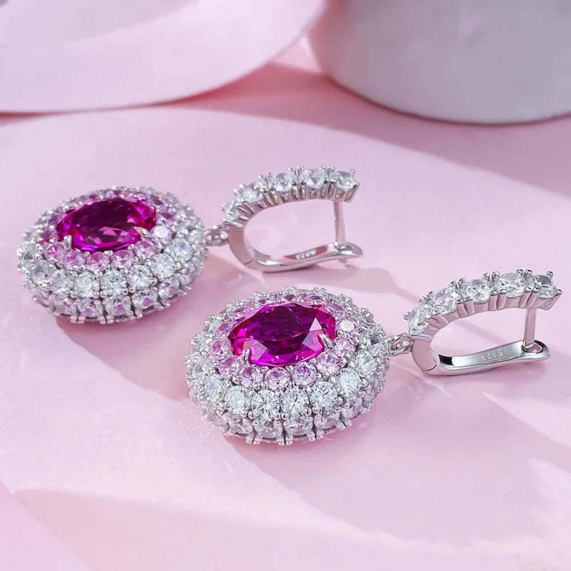New S925 Silver 8 * 10 Oval Rupee Earrings Women's Fashion Colorful Treasure Earrings-Mix MIx Style