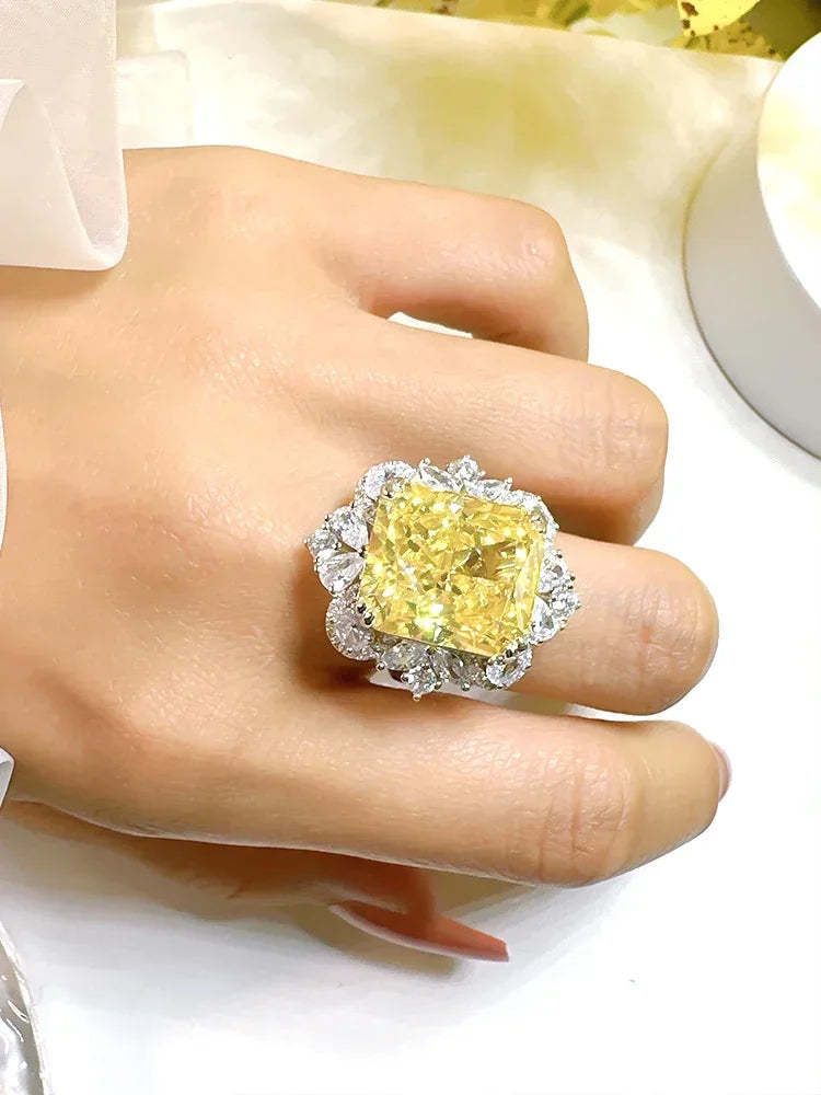 Fashionable Blue/Yellow Cushion Cut Diamond 4ct Colorful 18k White Gold Plated Enhahement Ring | Mix Mix Style-Mix MIx Style