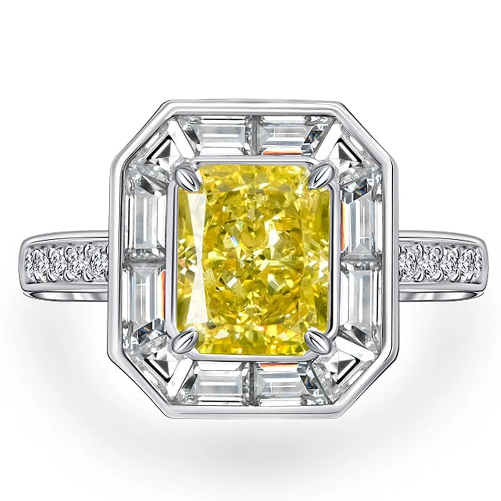 Yellow Ice Radiant Cut Moissanite Diamond 4ct 18k White Gold Wedding Engagement Fine Ring | Mix Mix Style-Mix MIx Style