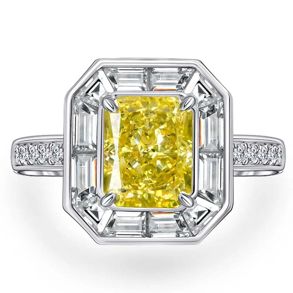 Yellow Ice Radiant Cut Moissanite Diamond 4ct 18k White Gold Wedding Engagement Fine Ring | Mix Mix Style-Mix MIx Style