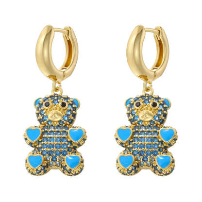 ZHUKOU Cute Bear drop earrings Rainbow cubic zirconia small hoop earrings Enamel drip oil Bear women earrings wholesale VE1141