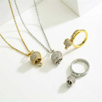 Multicolor Dazzling Bell Shape Moissanite Diamonds Pendant 18k White/Vermeil Gold Plated Necklace | Mix Mix Style