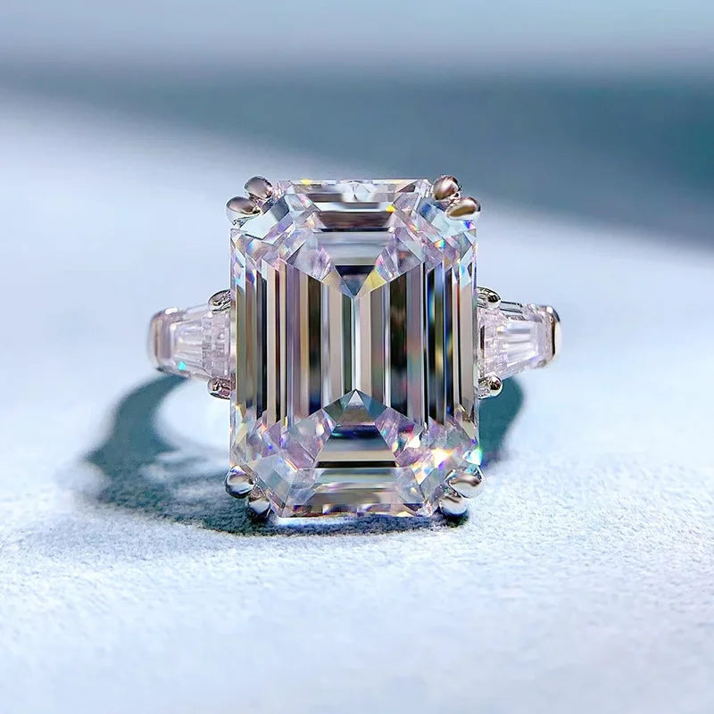 White Emerald Cut Moissanite Diamonds 8ct 18k White Gold Luxury Wedding Engagement Ring | Mix Mix Style-Mix MIx Style