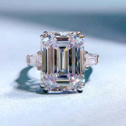 White Emerald Cut Moissanite Diamonds 8ct 18k White Gold Luxury Wedding Engagement Ring | Mix Mix Style-Mix MIx Style