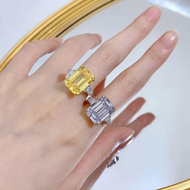 White Emerald Cut Moissanite Diamonds 8ct 18k White Gold Luxury Wedding Engagement Ring | Mix Mix Style-Mix MIx Style