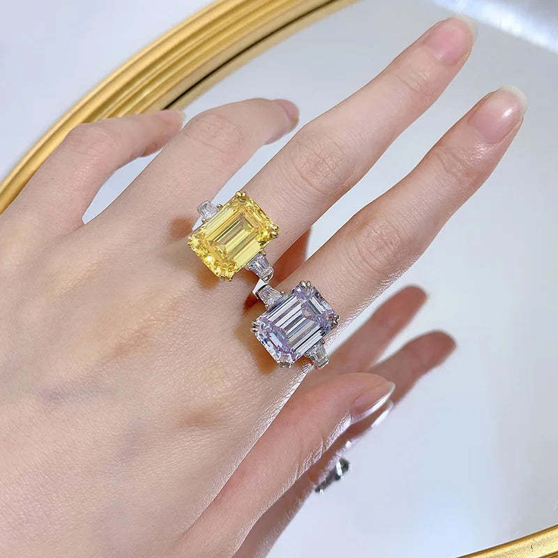 White Emerald Cut Moissanite Diamonds 8ct 18k White Gold Luxury Wedding Engagement Ring | Mix Mix Style-Mix MIx Style