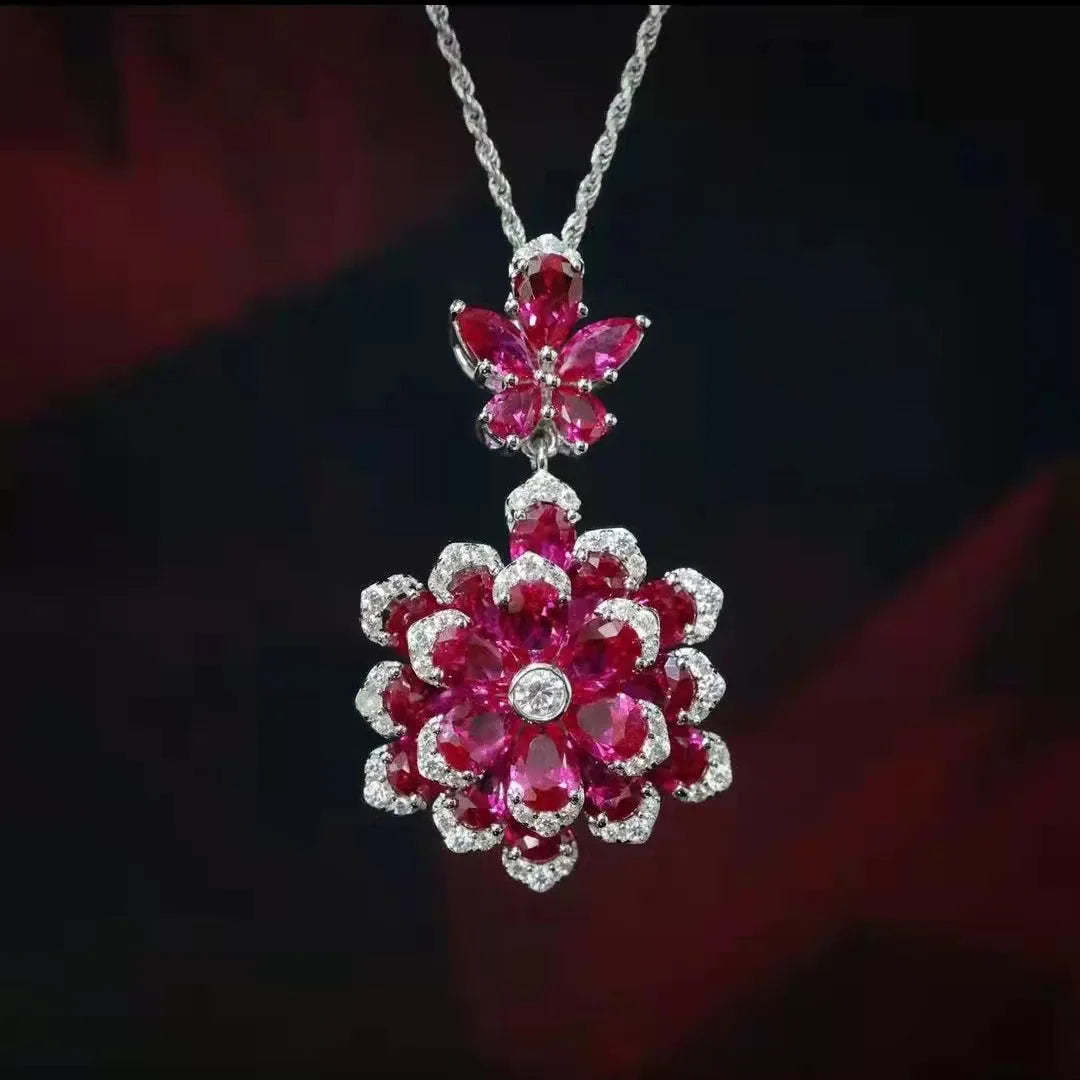 Vintage Flower Moissanite Diamond Sapphire Gemstone Ring/Necklace/Earrings Jewelry Sets | Mix Mix Style [Hot Seller]-Mix MIx Style