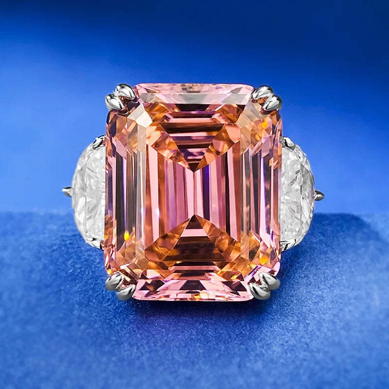 Pink Glam Asscher Cut Moissanite Diamonds 18k White Gold Solitarie Engagement Ring-Mix MIx Style