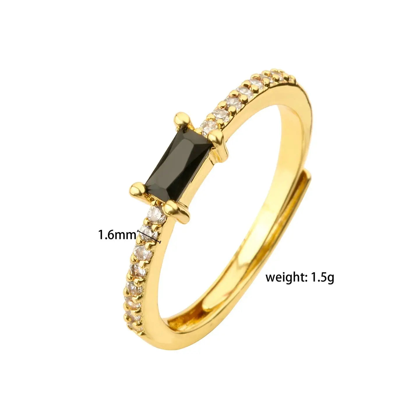 Green - Pink - Black Trendy Delicate Radiant Moissanite Diamond 18k Vermeil Gold Plated Adjustable Ring | Mix Mix Style