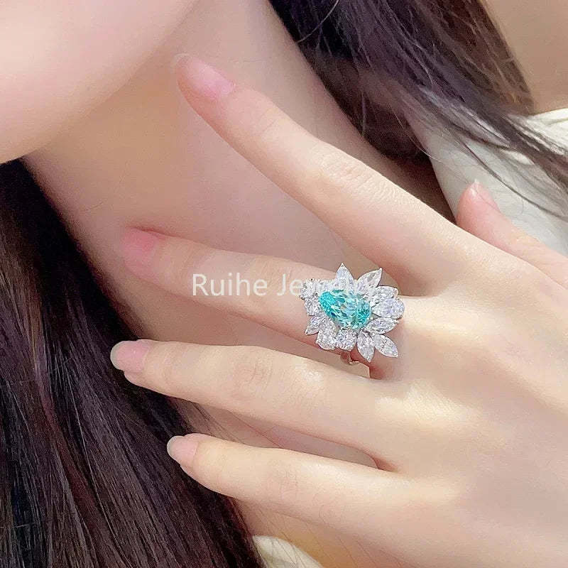 Sea Blue & White Fashion Pear Cut Moissanite Diamonds 5.33ct 18k White Gold Plated Engagement Ring  | Mix Mix Style-Mix MIx Style