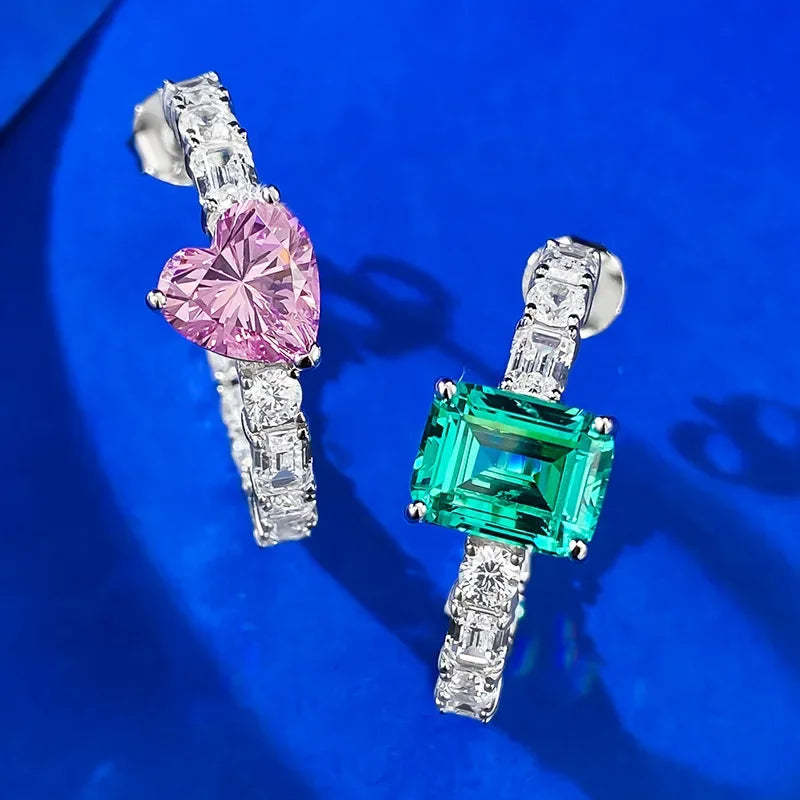 Yellow & Blue Trendy Heart Radiant Cut Moissanite Diamonds Elegant 18k White Gold Plated Hoop Earrings | Mix Mix Style