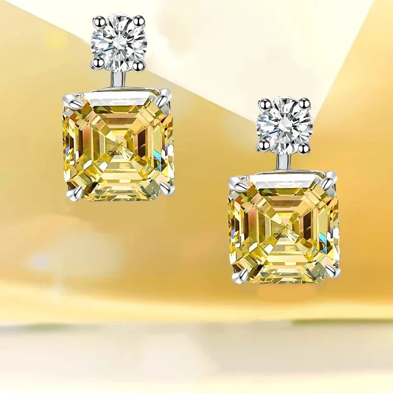 Moissanite Diamond Yellow Asscher Shaped Earrings For Women Mix Mix Style [Hot Seller]-Mix MIx Style