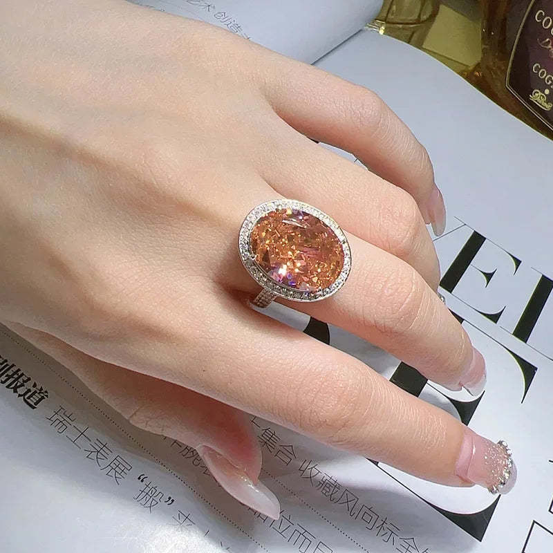 Fashionable Luxury Orange Oval Cut Moissanite Diamond 14ct White Gold Plated Engagement Fin Ring | Mix Mix Style-Mix MIx Style