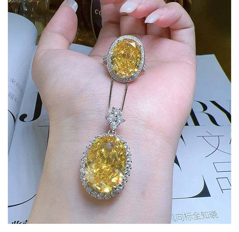 Fashionable Luxury Orange Oval Cut Moissanite Diamond 14ct White Gold Plated Engagement Fin Ring | Mix Mix Style-Mix MIx Style