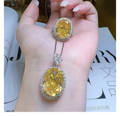 Fashionable Luxury Orange Oval Cut Moissanite Diamond 14ct White Gold Plated Engagement Fin Ring | Mix Mix Style-Mix MIx Style