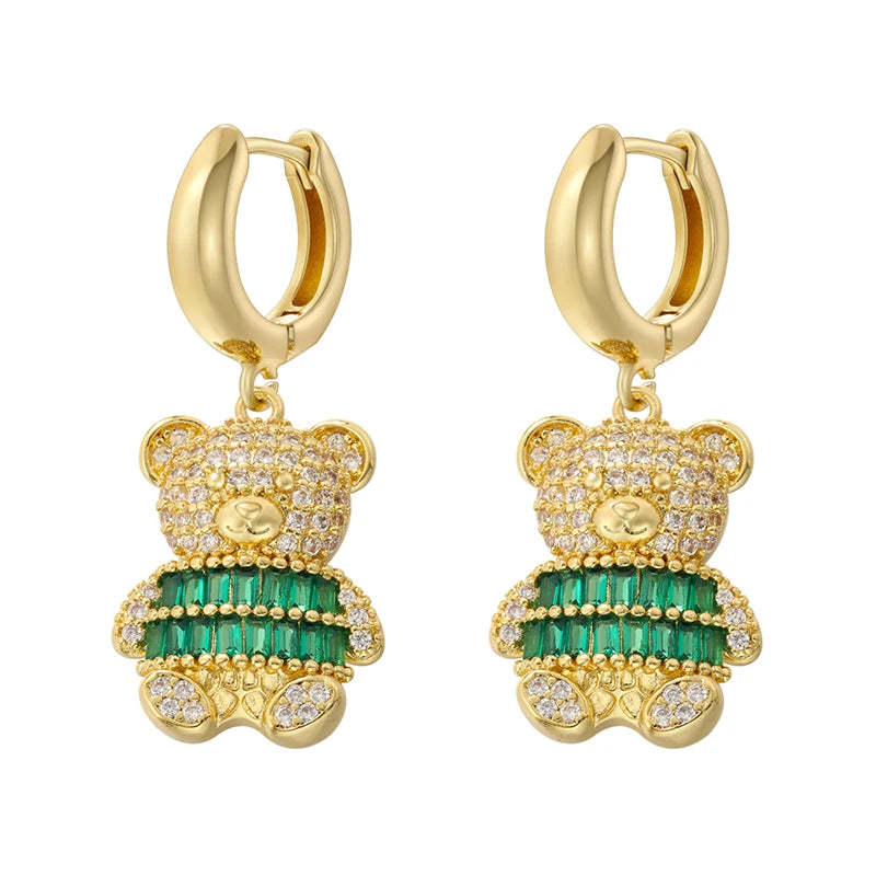 ZHUKOU Cute Bear drop earrings Rainbow cubic zirconia small hoop earrings Enamel drip oil Bear women earrings wholesale VE1141