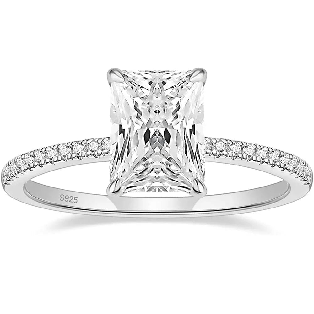 Dainty White Radiant Cut Moissanite Diamonds 18k White Vermeil Gold Luxury Engagement Ring | Mix Mix Style-Mix MIx Style