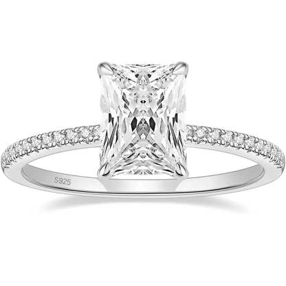 Dainty White Radiant Cut Moissanite Diamonds 18k White Vermeil Gold Luxury Engagement Ring | Mix Mix Style-Mix MIx Style