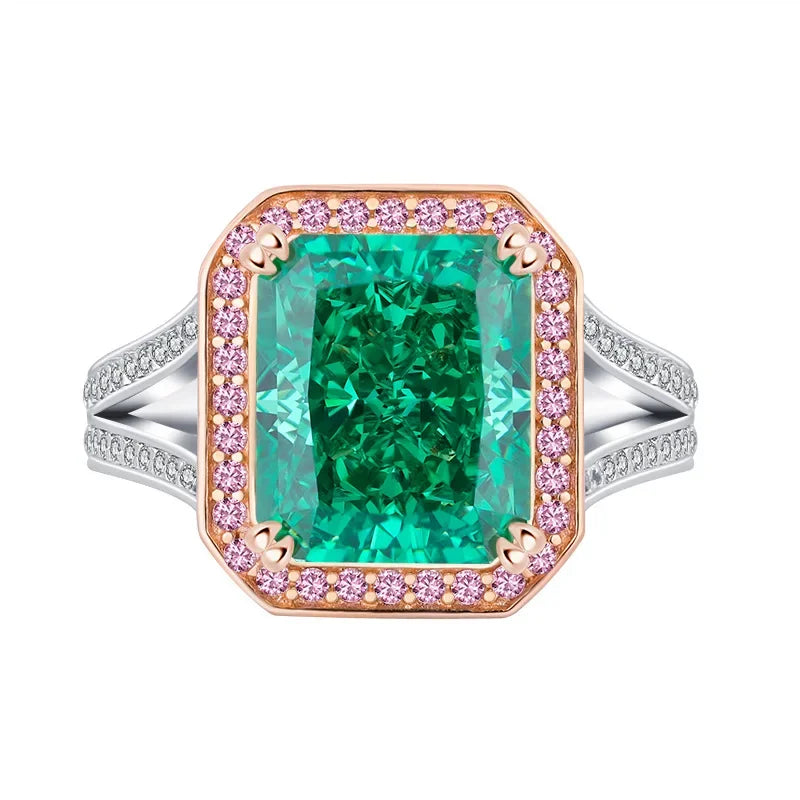 Fine Green Cushion Radiant Cut Moissanite Diamonds 18k White Gold Engagement Ring | Mix Mix Style-Mix MIx Style
