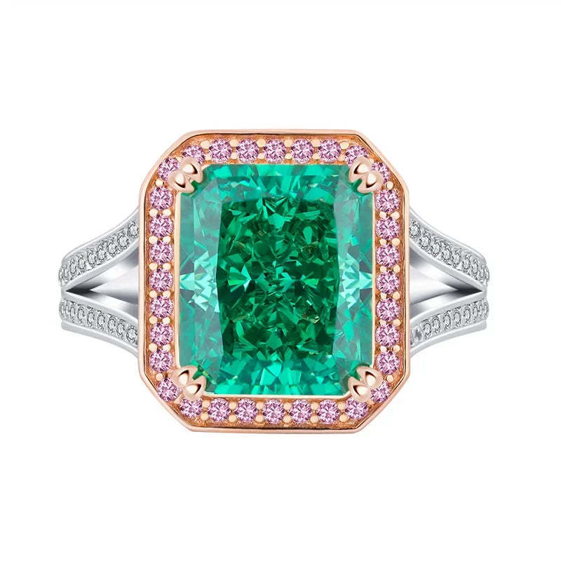 Fine Green Cushion Radiant Cut Moissanite Diamonds 18k White Gold Engagement Ring | Mix Mix Style-Mix MIx Style