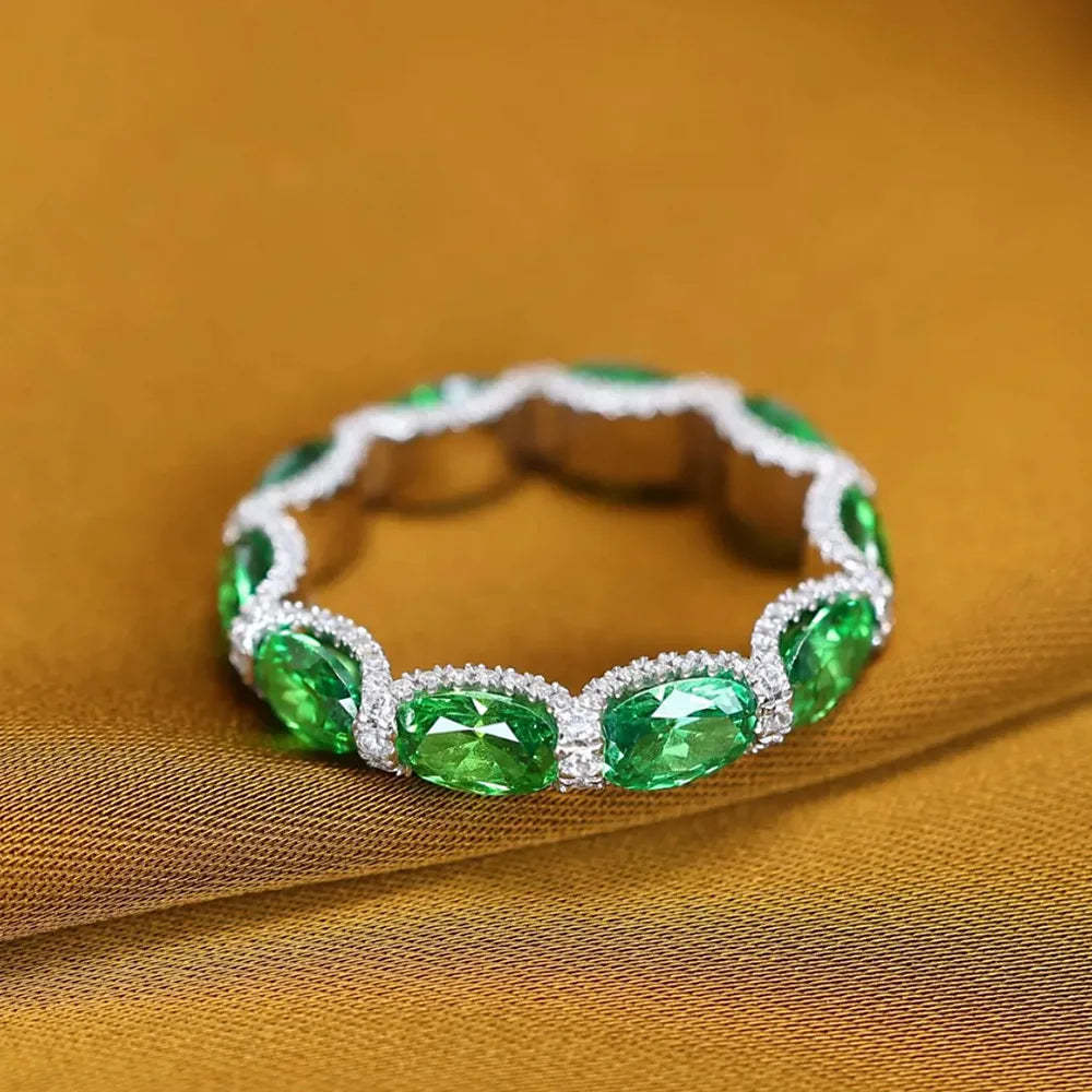 Green - Blue - Red Full Oval Moissanite Diamonds Luxury 18k White Gold Plated Ring | Mix Mix Style