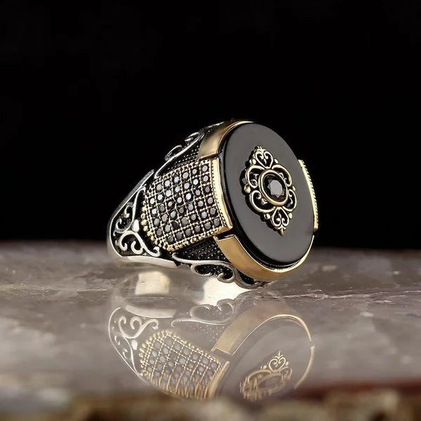 Antique Black - Green - Blue Radiant Cut Moissanite Diamond 18k Vermeil Gold Plated Luxurious Ring | Mix Mix Style