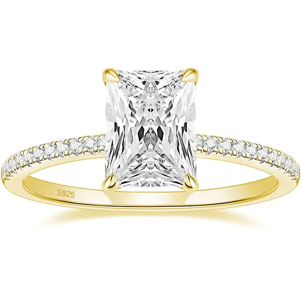 Dainty White Radiant Cut Moissanite Diamonds 18k White Vermeil Gold Luxury Engagement Ring | Mix Mix Style-Mix MIx Style