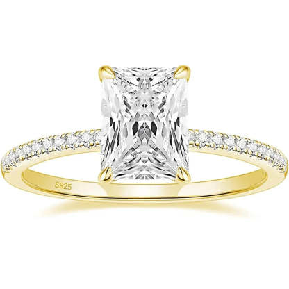 Dainty White Radiant Cut Moissanite Diamonds 18k White Vermeil Gold Luxury Engagement Ring | Mix Mix Style-Mix MIx Style