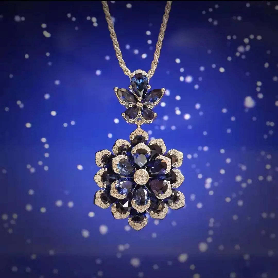 Vintage Flower Moissanite Diamond Sapphire Gemstone Ring/Necklace/Earrings Jewelry Sets | Mix Mix Style [Hot Seller]-Mix MIx Style