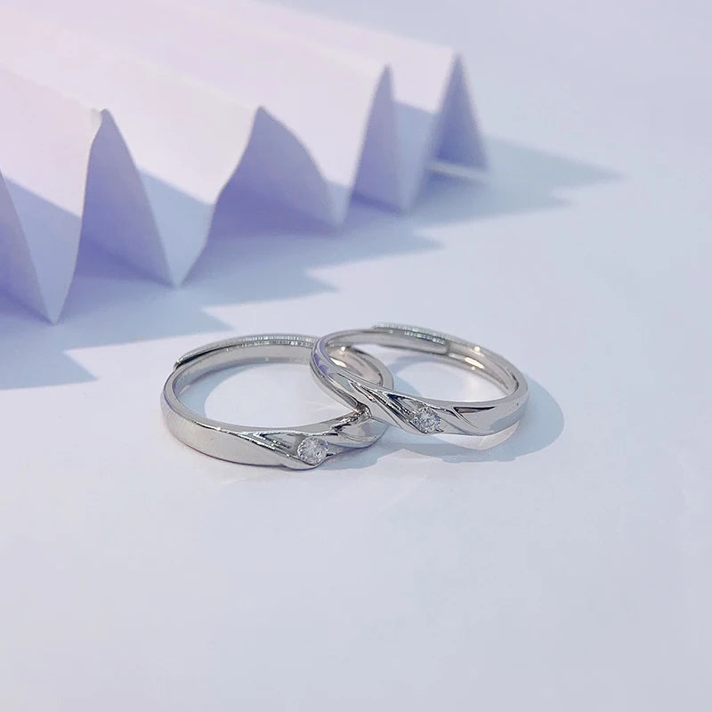 Classic 18k White Gold Moissanite Diamond Adjustable Opening Ring Pair | Mix Mix Style [Hot Seller]-Mix MIx Style