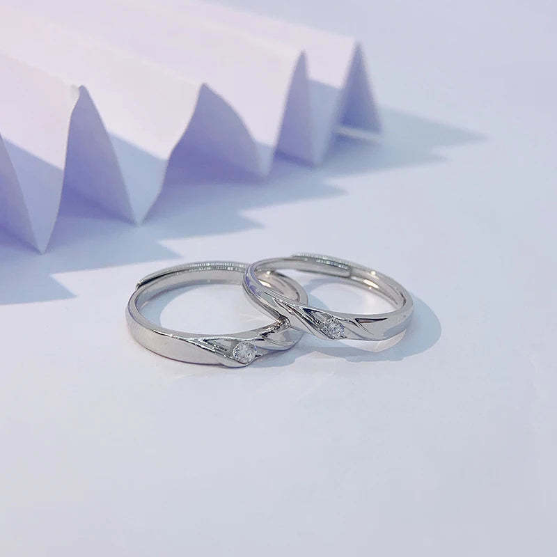 Classic 18k White Gold Moissanite Diamond Adjustable Opening Ring Pair | Mix Mix Style [Hot Seller]-Mix MIx Style