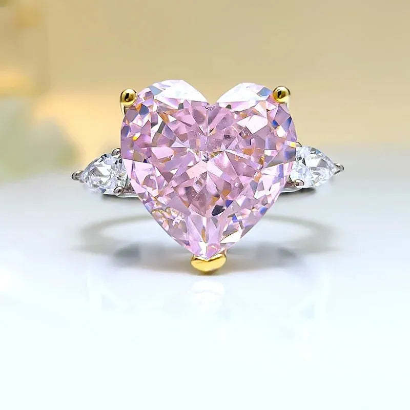 Green Love Solitarie Heart Cut Moissanite Diamond 18k White Gold Plated Engagement Ring-Mix MIx Style