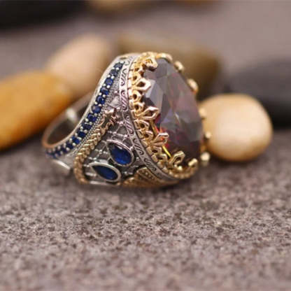 Multicolor Embellished Oval Cut Moissanite Diamond 18k White & Vermeil Gold Plated Luxurious Ring | Mix Mix Style