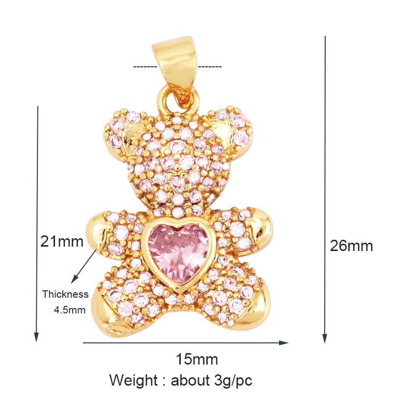 Luxury Fine Inlaid Rainbow Cubic Zironia Charm Pendant,Cute Bear Jewelry Necklace Bracelet Making Wholesale Supplies M85