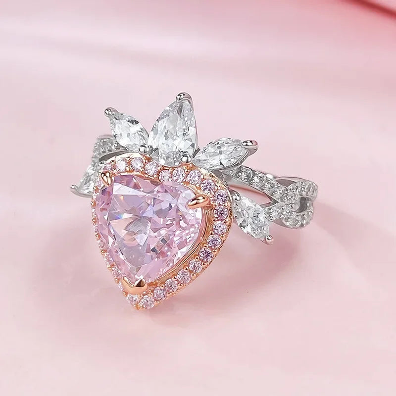 Heart Queen Diamond Ring Romantic Pink Moissanite Diamond Ring Wedding Rings Bridal Engagement Jewelry Mix Mix Style [Hot Seller]-Mix MIx Style