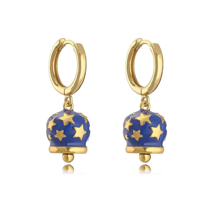 EYIKA New Creative Design Little Bell Drop Earrings Women Multicolor Neon Enamel Star Plain Hoop Earrings Fashion Y2K Jewelry