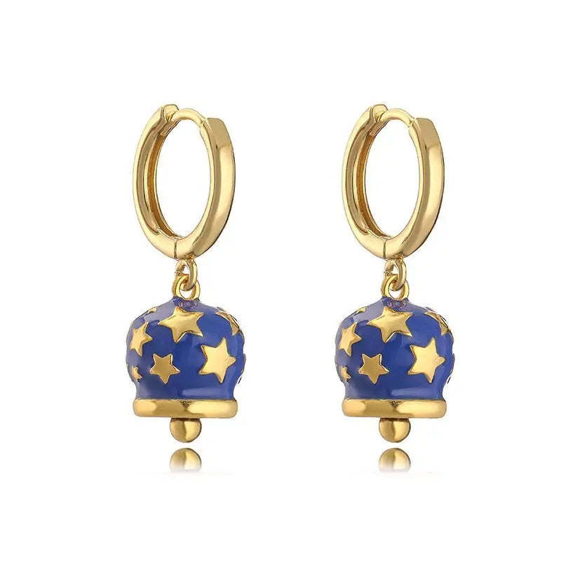 EYIKA New Creative Design Little Bell Drop Earrings Women Multicolor Neon Enamel Star Plain Hoop Earrings Fashion Y2K Jewelry