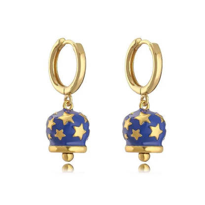 EYIKA New Creative Design Little Bell Drop Earrings Women Multicolor Neon Enamel Star Plain Hoop Earrings Fashion Y2K Jewelry