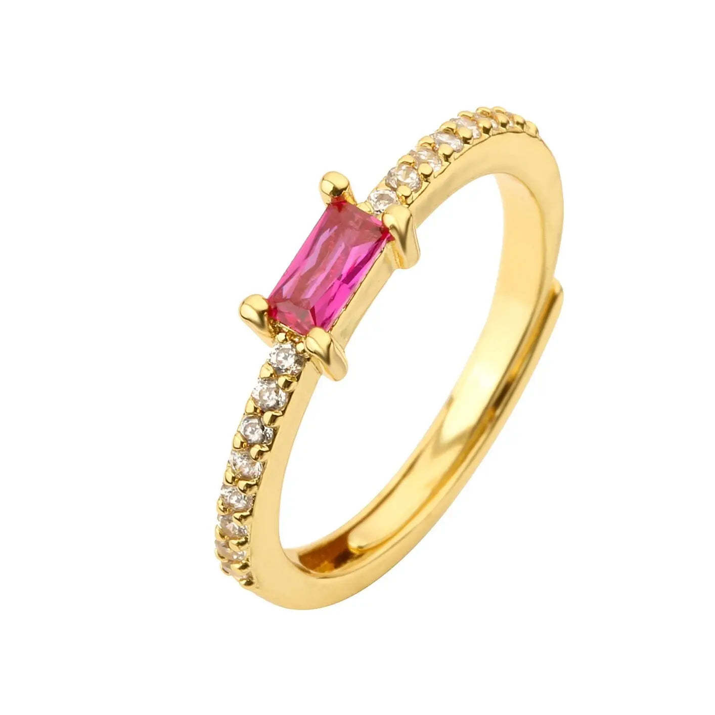 Green - Pink - Black Trendy Delicate Radiant Moissanite Diamond 18k Vermeil Gold Plated Adjustable Ring | Mix Mix Style
