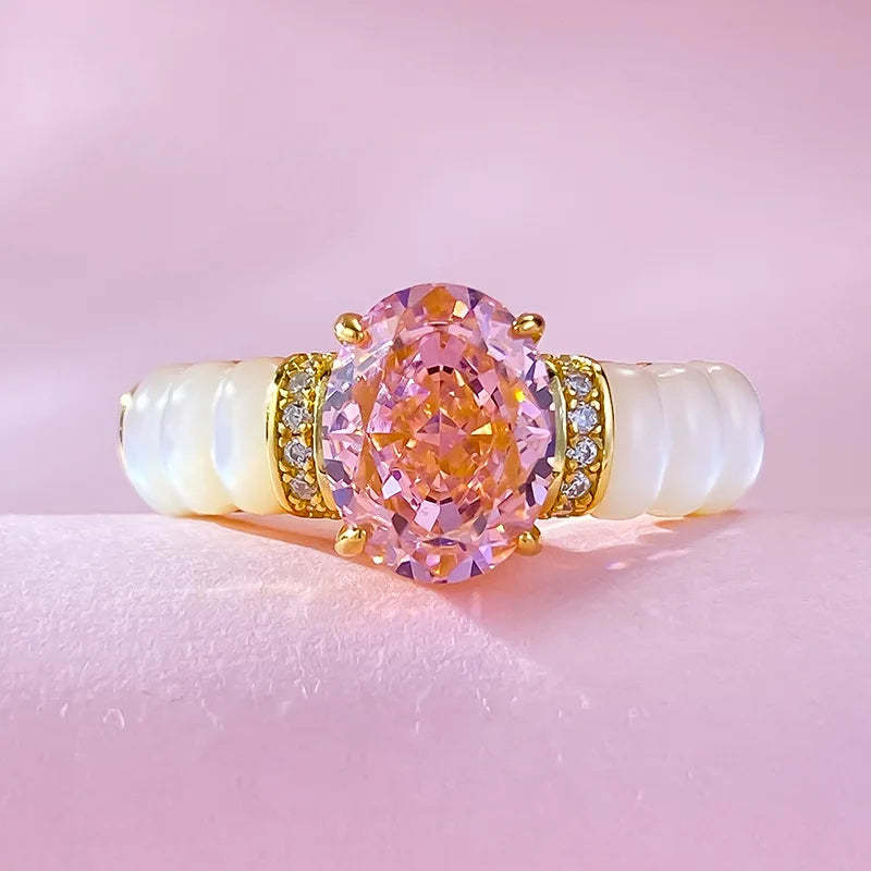 Luxury White & Pink Oval Cut Diamond Elegant 18k Vermeil Gold Plated Wedding Ring | Mix Mix Style-Mix MIx Style